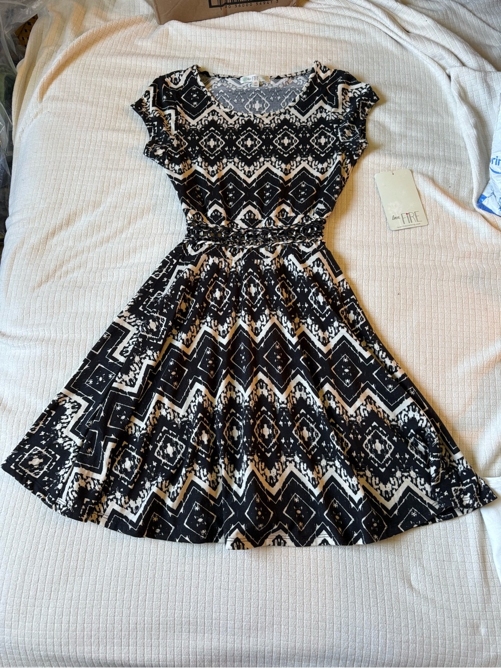 love, Fire Black & White Printed Fit-and-Flare Dress